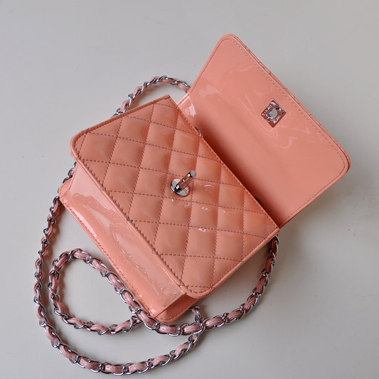 Chanel A67116 Classic mini Flap Bag Patent leather Pink in Silver