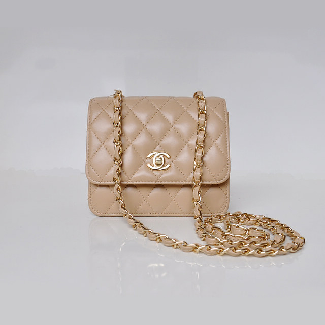 Chanel A67116 Classic mini Flap Bag Sheepskin leather Apricot in Gold