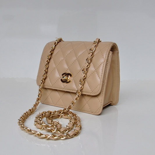 Chanel A67116 Classic mini Flap Bag Sheepskin leather Apricot in Gold