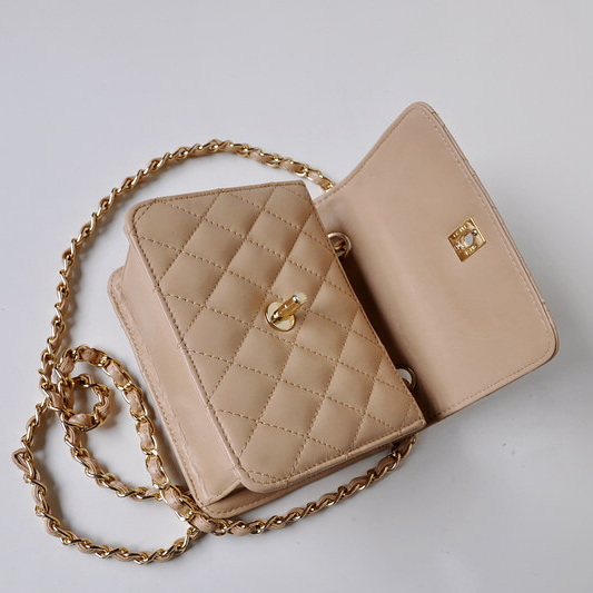 Chanel A67116 Classic mini Flap Bag Sheepskin leather Apricot in Gold