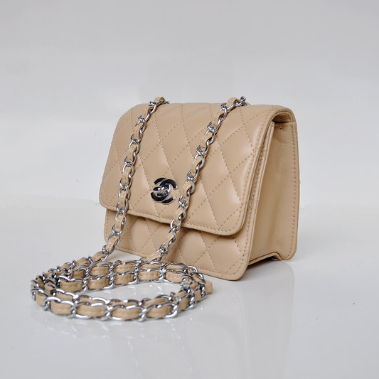 Chanel A67116 Classic mini Flap Bag Sheepskin leather Apricot in Silver