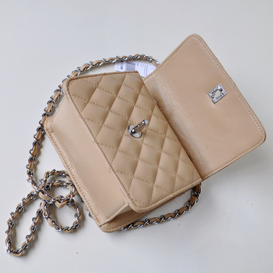 Chanel A67116 Classic mini Flap Bag Sheepskin leather Apricot in Silver