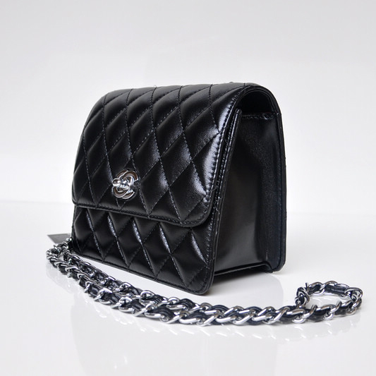 Chanel A67116 Classic mini Flap Bag Sheepskin leather Black in Silver