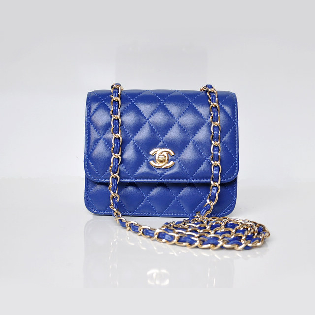 Chanel A67116 Classic mini Flap Bag Sheepskin leather Blue in Gold