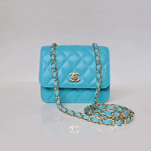 Chanel A67116 Classic mini Flap Bag Sheepskin leather Blue in Gold