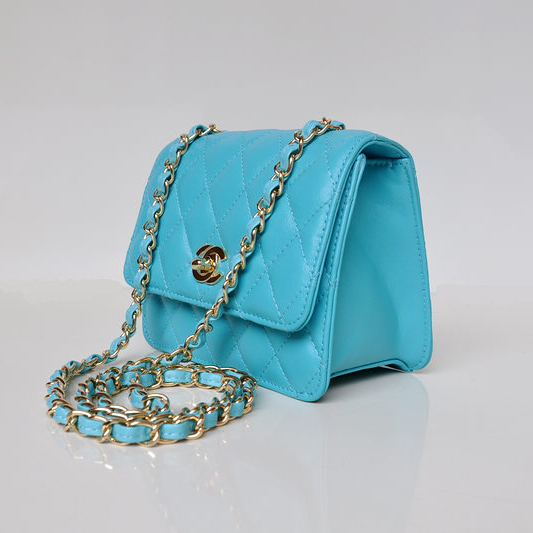 Chanel A67116 Classic mini Flap Bag Sheepskin leather Blue in Gold