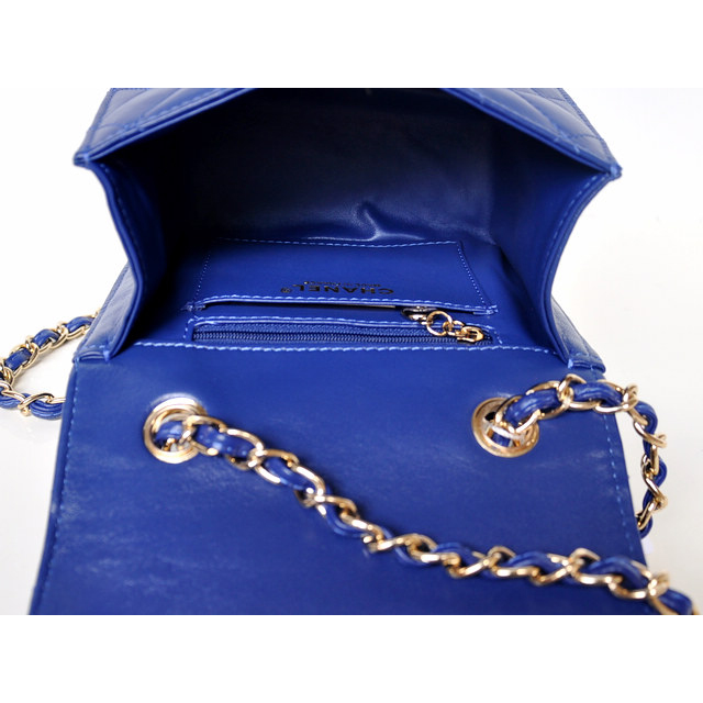 Chanel A67116 Classic mini Flap Bag Sheepskin leather Blue in Gold