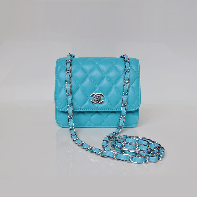 Chanel A67116 Classic mini Flap Bag Sheepskin leather Blue in Silver