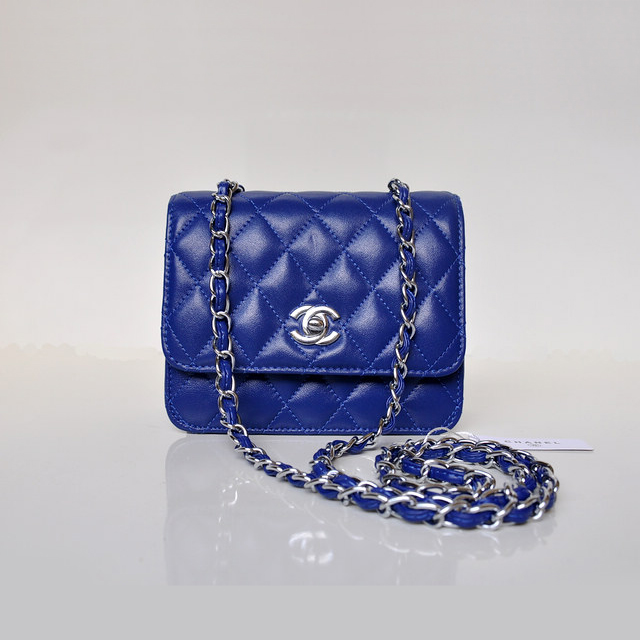 Chanel A67116 Classic mini Flap Bag Sheepskin leather Blue in Silver