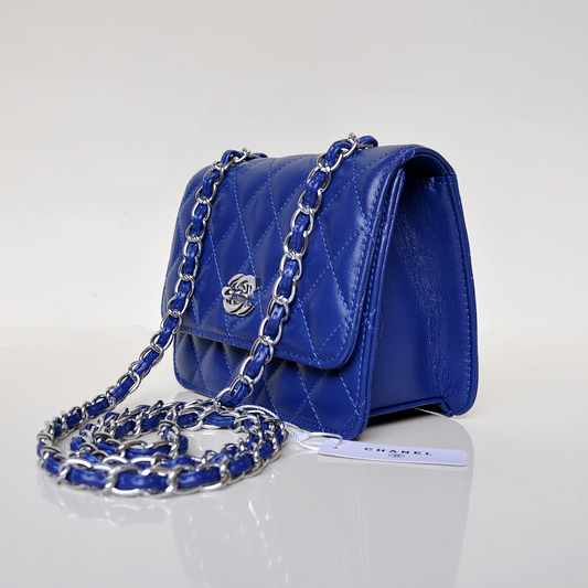 Chanel A67116 Classic mini Flap Bag Sheepskin leather Blue in Silver