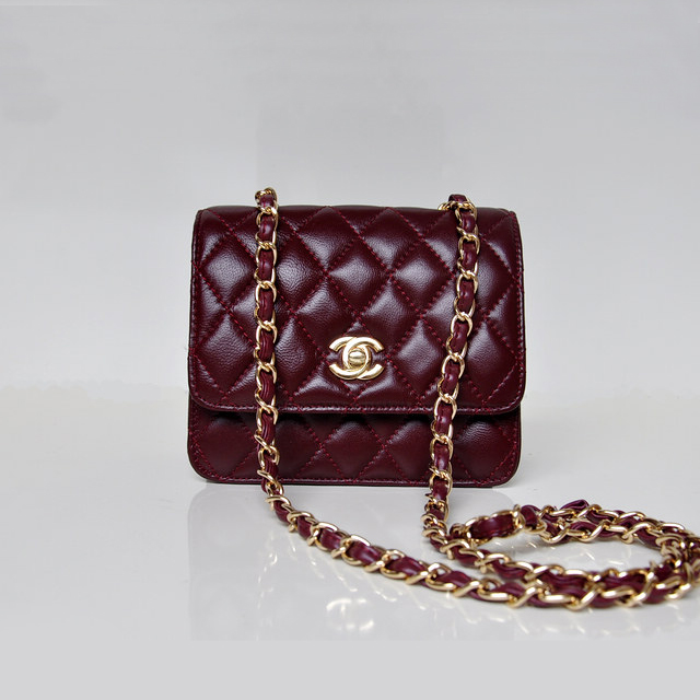 Chanel A67116 Classic mini Flap Bag Sheepskin leather Claret in Gold