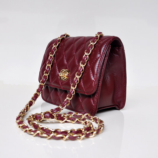 Chanel A67116 Classic mini Flap Bag Sheepskin leather Claret in Gold