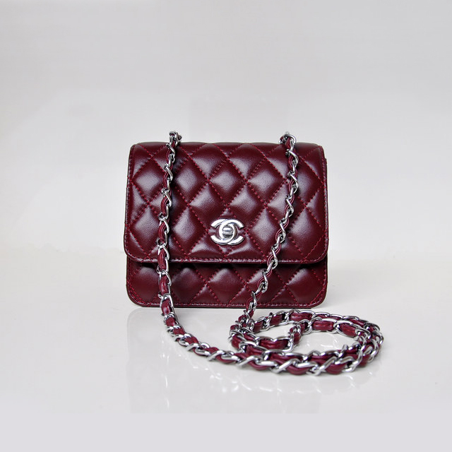 Chanel A67116 Classic mini Flap Bag Sheepskin leather Claret in Silver