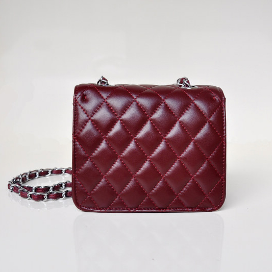 Chanel A67116 Classic mini Flap Bag Sheepskin leather Claret in Silver