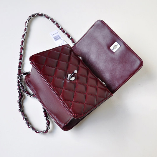 Chanel A67116 Classic mini Flap Bag Sheepskin leather Claret in Silver