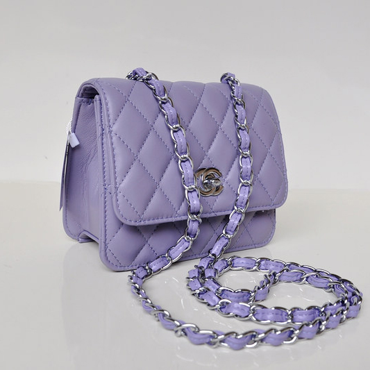 Chanel A67116 Classic mini Flap Bag Sheepskin leather Light Purple in Silver