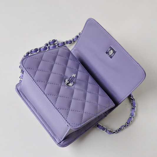 Chanel A67116 Classic mini Flap Bag Sheepskin leather Light Purple in Silver