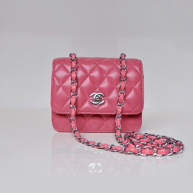 Chanel A67116 Classic mini Flap Bag Sheepskin leather Peach in Silver