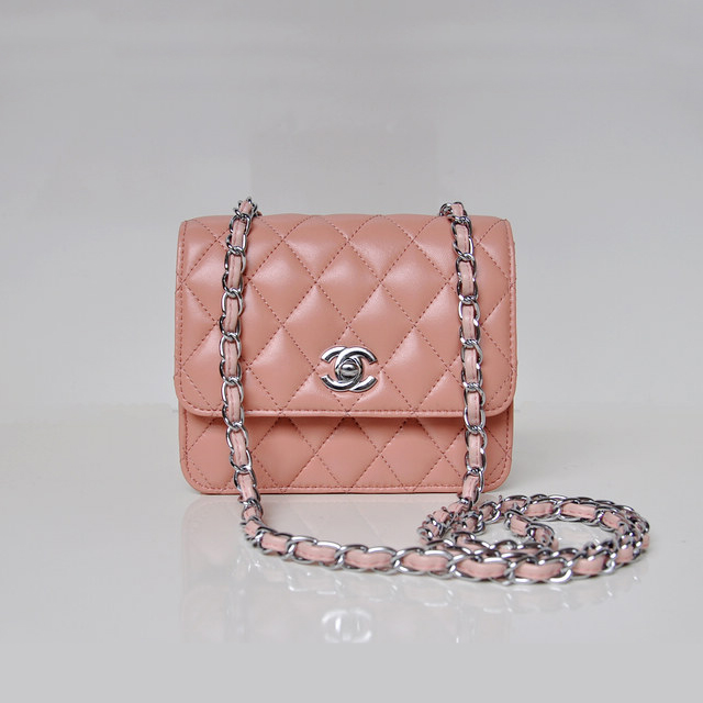 Chanel A67116 Classic mini Flap Bag Sheepskin leather Pink in Silver