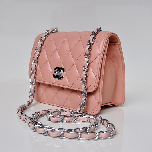 Chanel A67116 Classic mini Flap Bag Sheepskin leather Pink in Silver