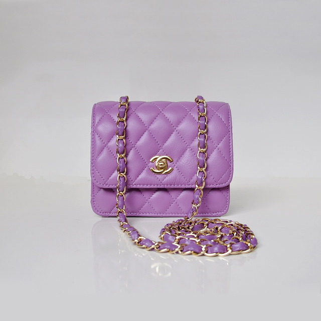 Chanel A67116 Classic mini Flap Bag Sheepskin leather Purple in Gold