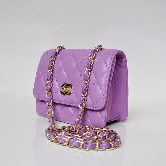 Chanel A67116 Classic mini Flap Bag Sheepskin leather Purple in Gold