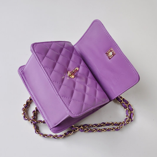 Chanel A67116 Classic mini Flap Bag Sheepskin leather Purple in Gold