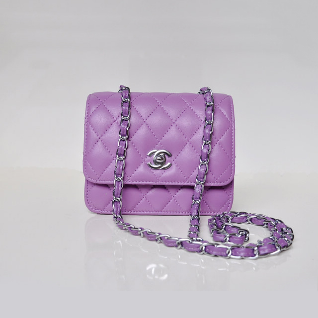 Chanel A67116 Classic mini Flap Bag Sheepskin leather Purple in Silver