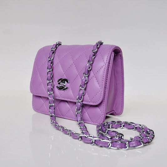 Chanel A67116 Classic mini Flap Bag Sheepskin leather Purple in Silver