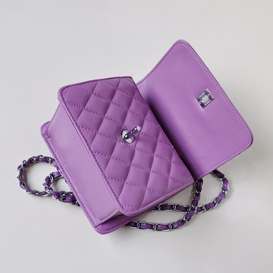 Chanel A67116 Classic mini Flap Bag Sheepskin leather Purple in Silver