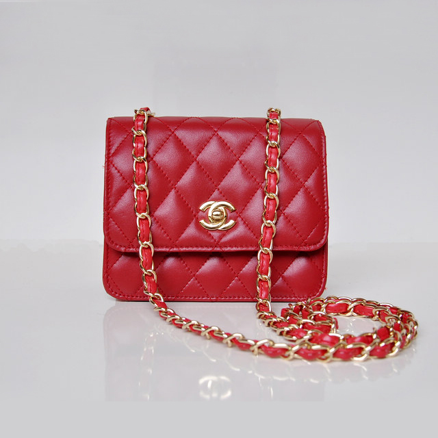 Chanel A67116 Classic mini Flap Bag Sheepskin leather Red in Gold