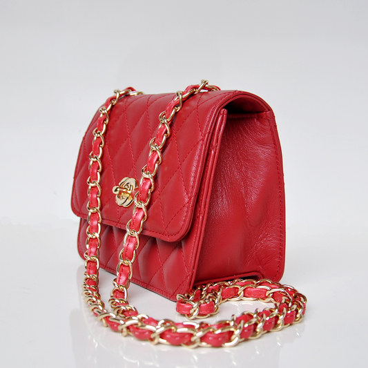 Chanel A67116 Classic mini Flap Bag Sheepskin leather Red in Gold