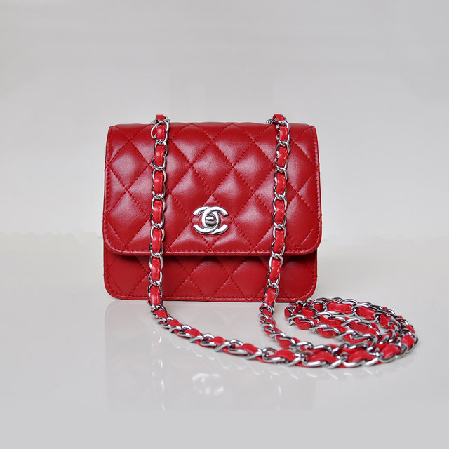 Chanel A67116 Classic mini Flap Bag Sheepskin leather Red in Silver