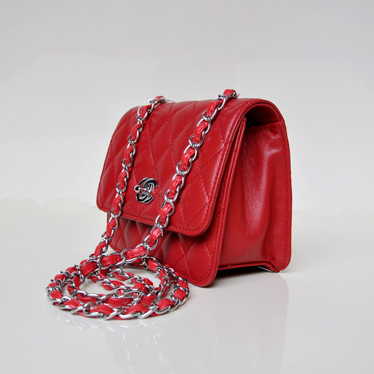 Chanel A67116 Classic mini Flap Bag Sheepskin leather Red in Silver