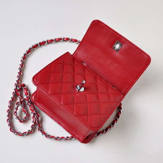 Chanel A67116 Classic mini Flap Bag Sheepskin leather Red in Silver