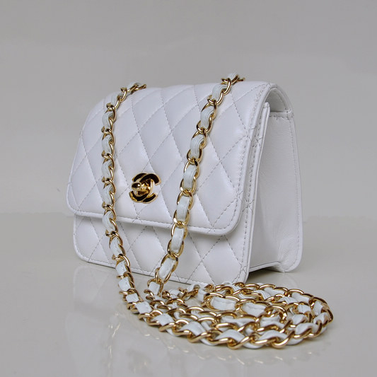 Chanel A67116 Classic mini Flap Bag Sheepskin leather white in Gold