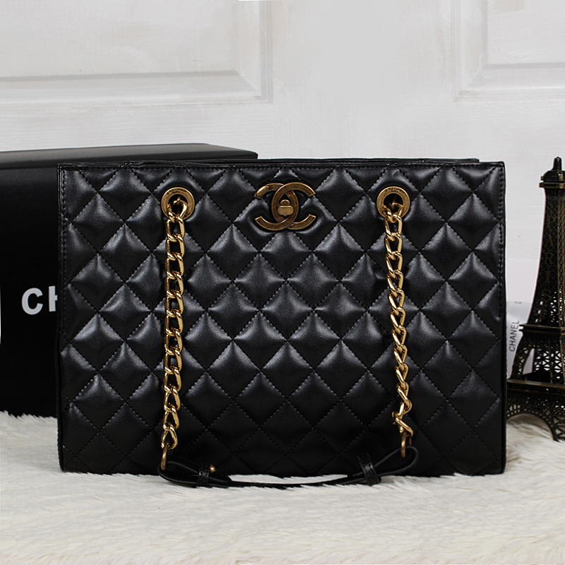 Chanel A67248 Black Original Calfskin Leather Shopping Bag