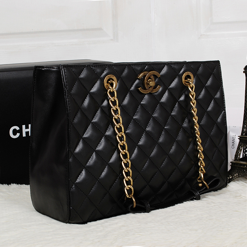 Chanel A67248 Black Original Calfskin Leather Shopping Bag