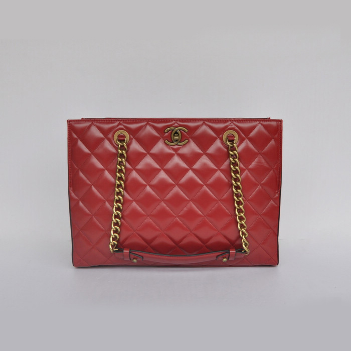 Chanel A67248 Calfskin Leather Shopping Bag in Burgundy