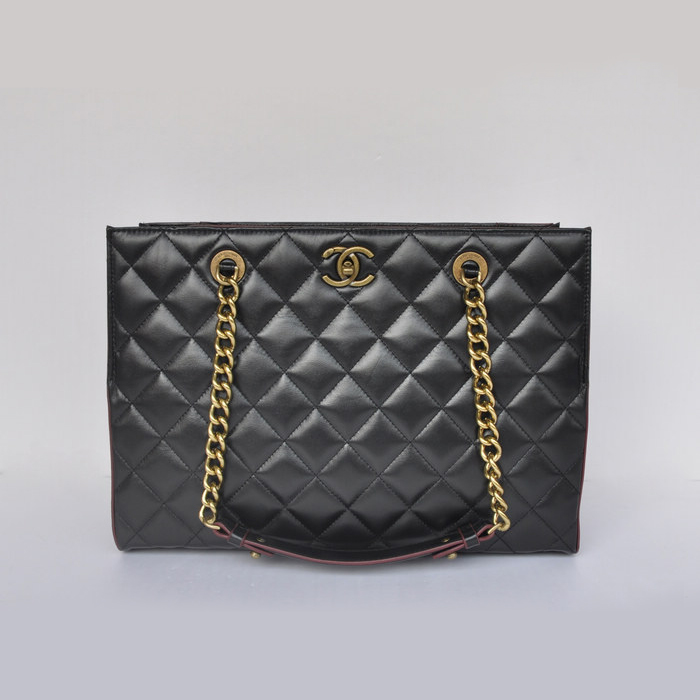 Chanel A67248 Calfskin Leather Shopping Bag in black