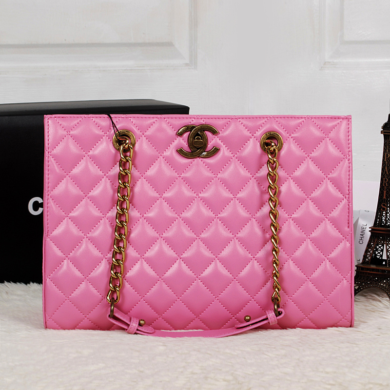 Chanel A67248 Pink Original Calfskin Leather Shopping Bag