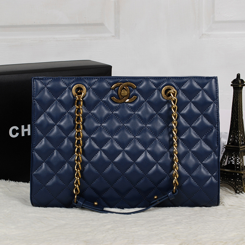 Chanel A67248 RoyalBlue Original Calfskin Leather Shopping Bag