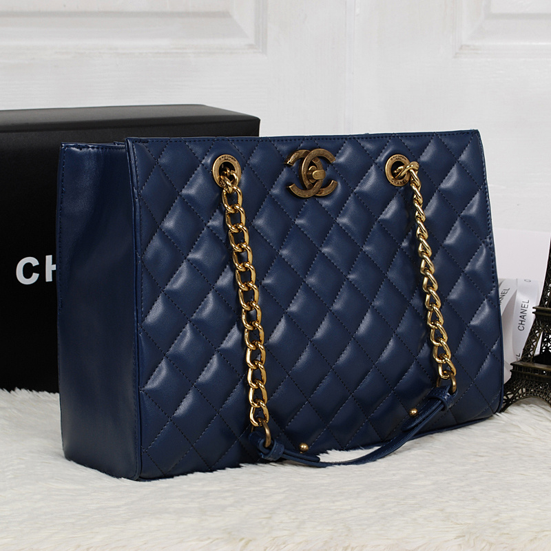 Chanel A67248 RoyalBlue Original Calfskin Leather Shopping Bag