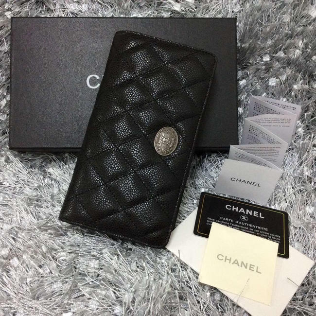 Chanel Bi-Fold Wallet Black Caviar leather A69364