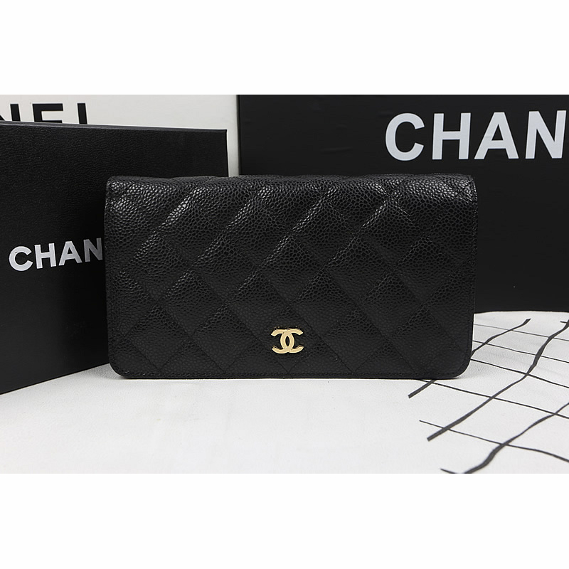 Chanel Bi-Fold Wallet Black Original Caviar leather A31509 Gold