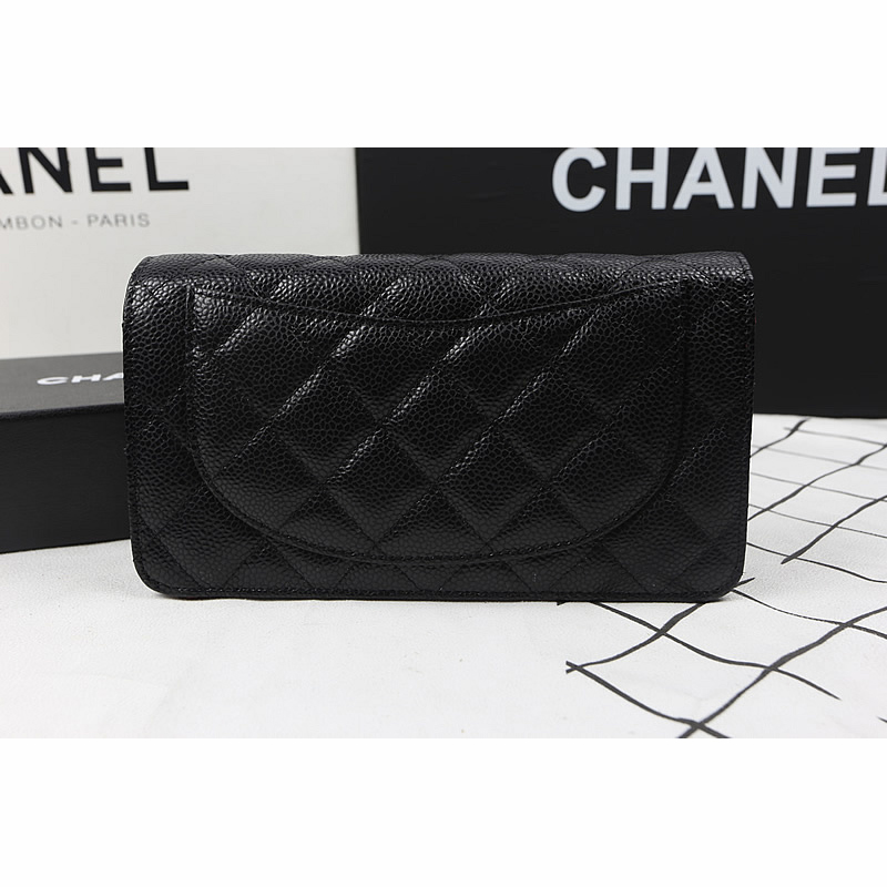 Chanel Bi-Fold Wallet Black Original Caviar leather A31509 Gold