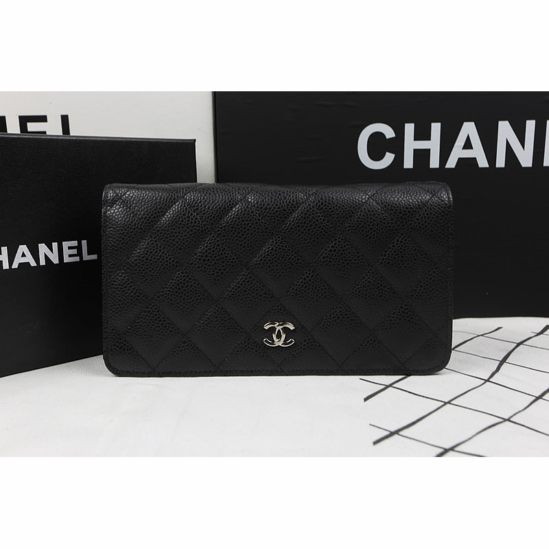 Chanel Bi-Fold Wallet Black Original Caviar leather A31509 Silver