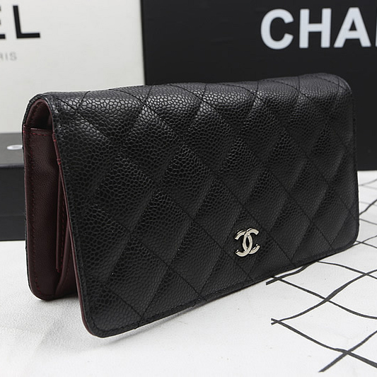 Chanel Bi-Fold Wallet Black Original Caviar leather A31509 Silver