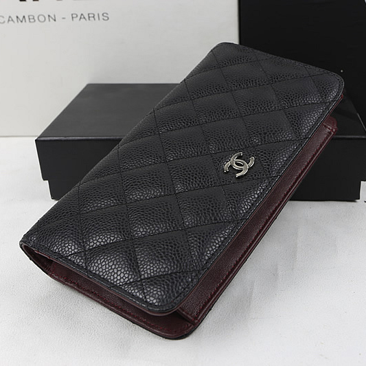 Chanel Bi-Fold Wallet Black Original Caviar leather A31509 Silver