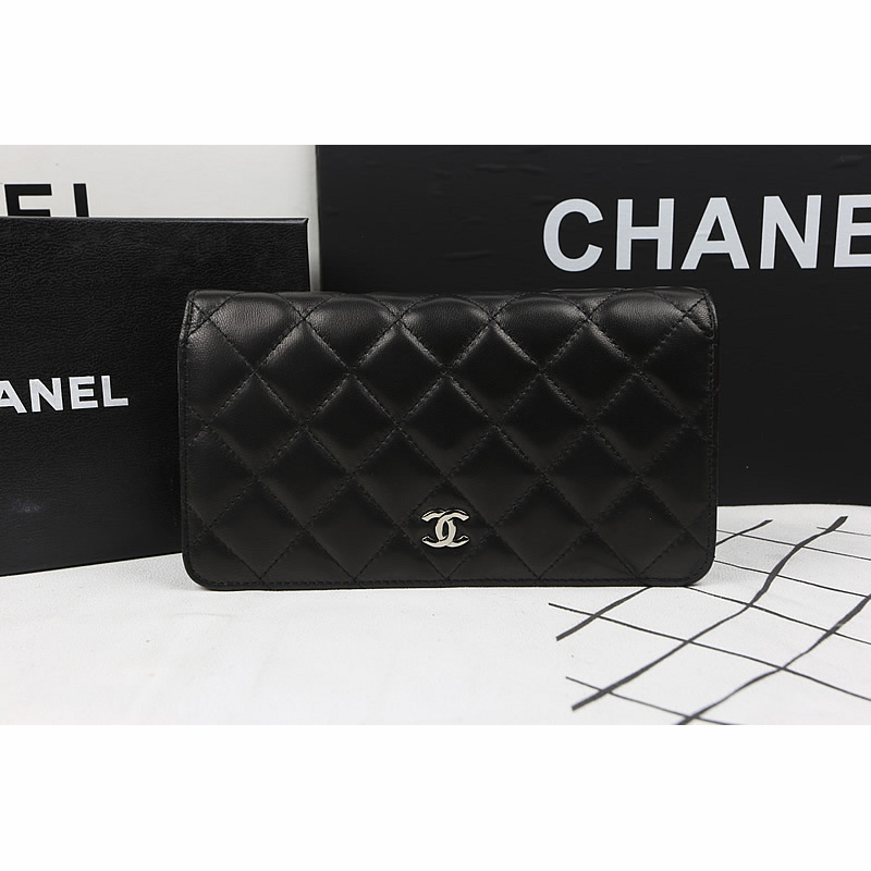 Chanel Bi-Fold Wallet Black Original Sheepskin A31509 Silver